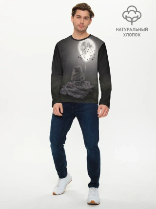 Мужской лонгслив базовый / Мопс и луна