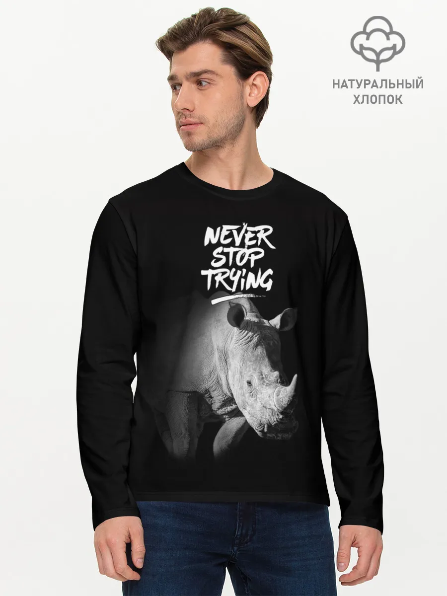 Мужской лонгслив базовый / Nnever stop trying