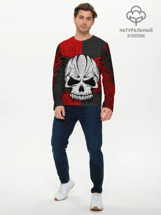 Мужской лонгслив базовый / Крылатый череп 3D