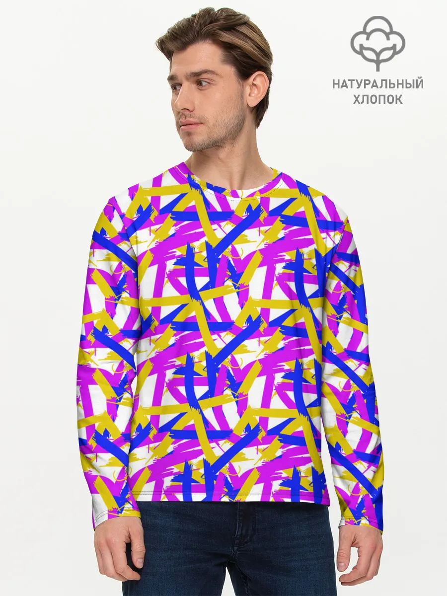 Мужской лонгслив базовый / абстракция из ярких полос