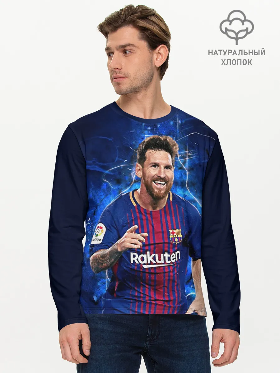 Мужской лонгслив базовый / Лионель Месси | Барселона | 10
