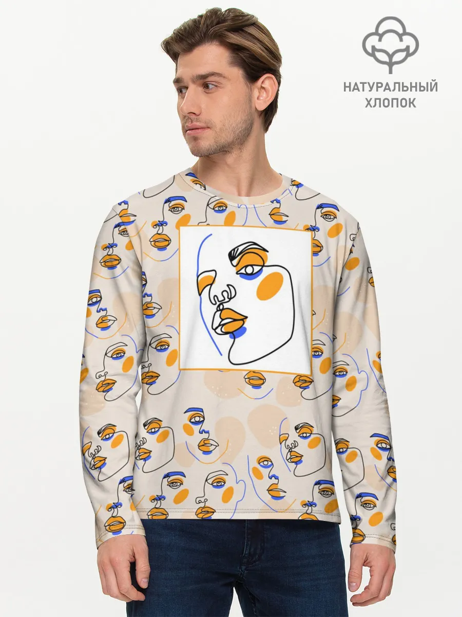 Мужской лонгслив базовый / Лица в графике