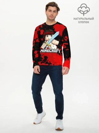 Мужской лонгслив базовый / Стив с мечом Minecraft
