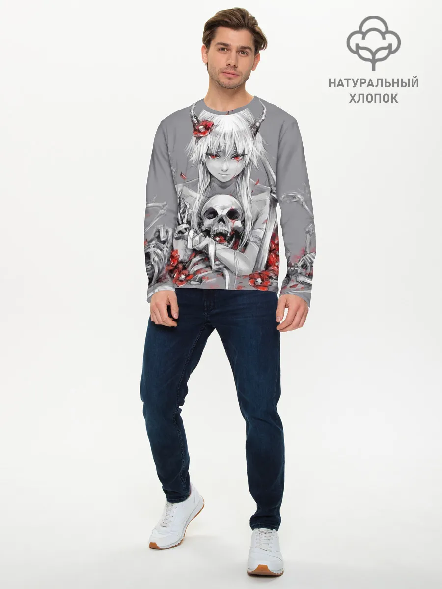 Мужской лонгслив базовый / Девушка с черепом