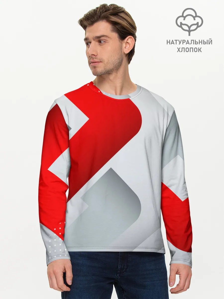 Мужской лонгслив базовый / 3D SPORT STYLE RED / WHITE