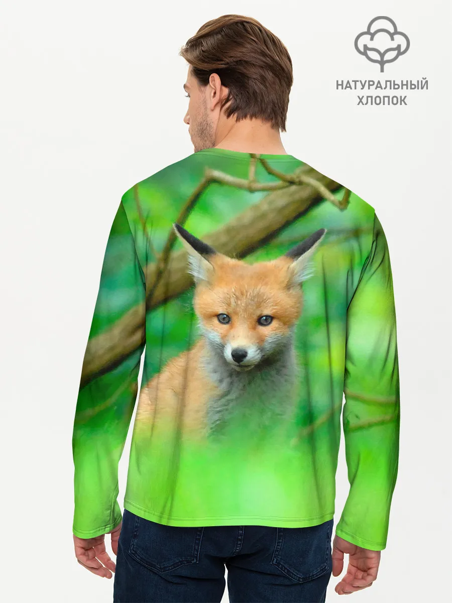 Мужской лонгслив базовый / Лисенок в зеленом лесу