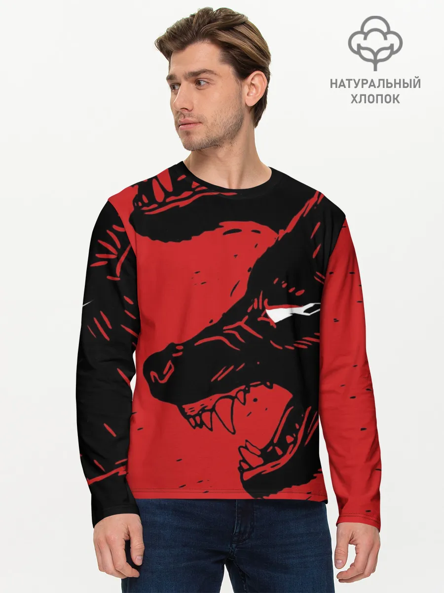 Мужской лонгслив базовый / Красный волк 3D
