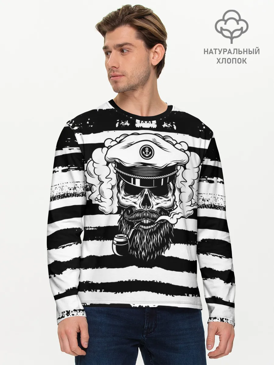 Мужской лонгслив базовый / ТЕЛЬНЯШКА ВМФ | ЧЕРЕП ФУРАЖКА