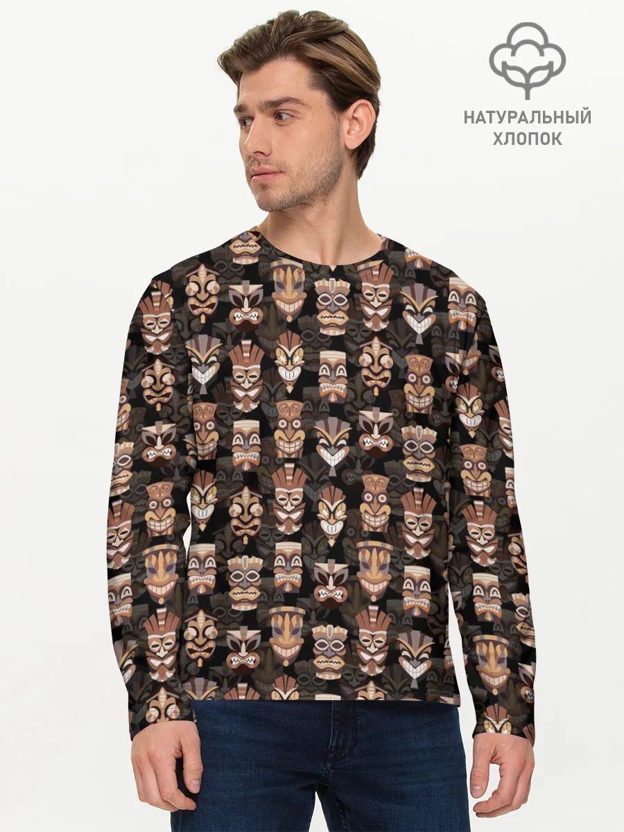 Мужской лонгслив базовый / МАСКИ ТИКИ ГАВАЙИ ПАТТЕРН
