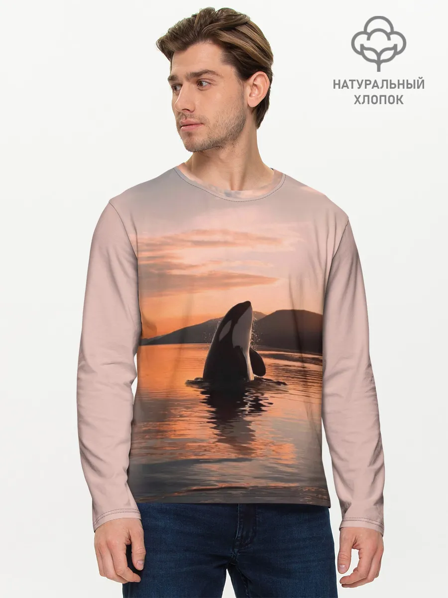 Мужской лонгслив базовый / касатки на закате