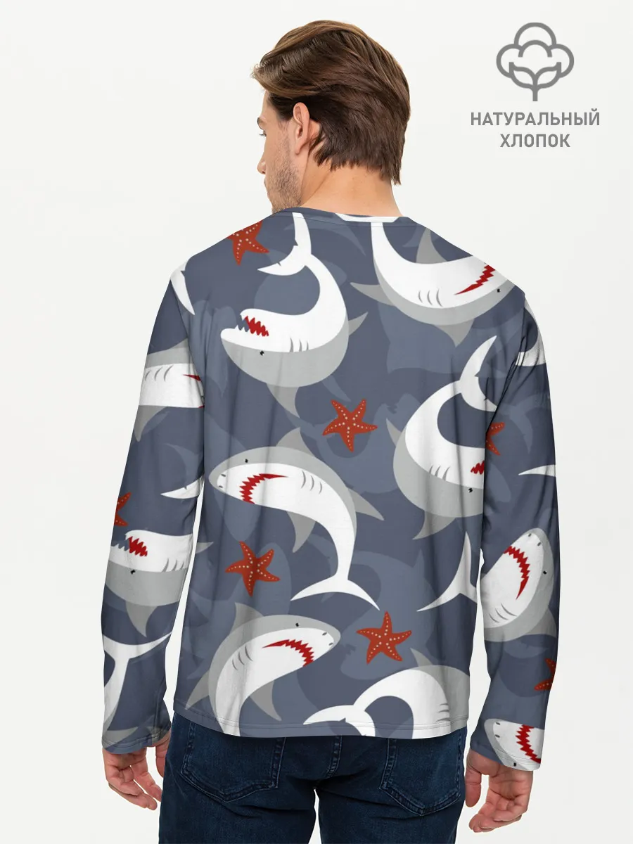 Мужской лонгслив базовый / Акулы