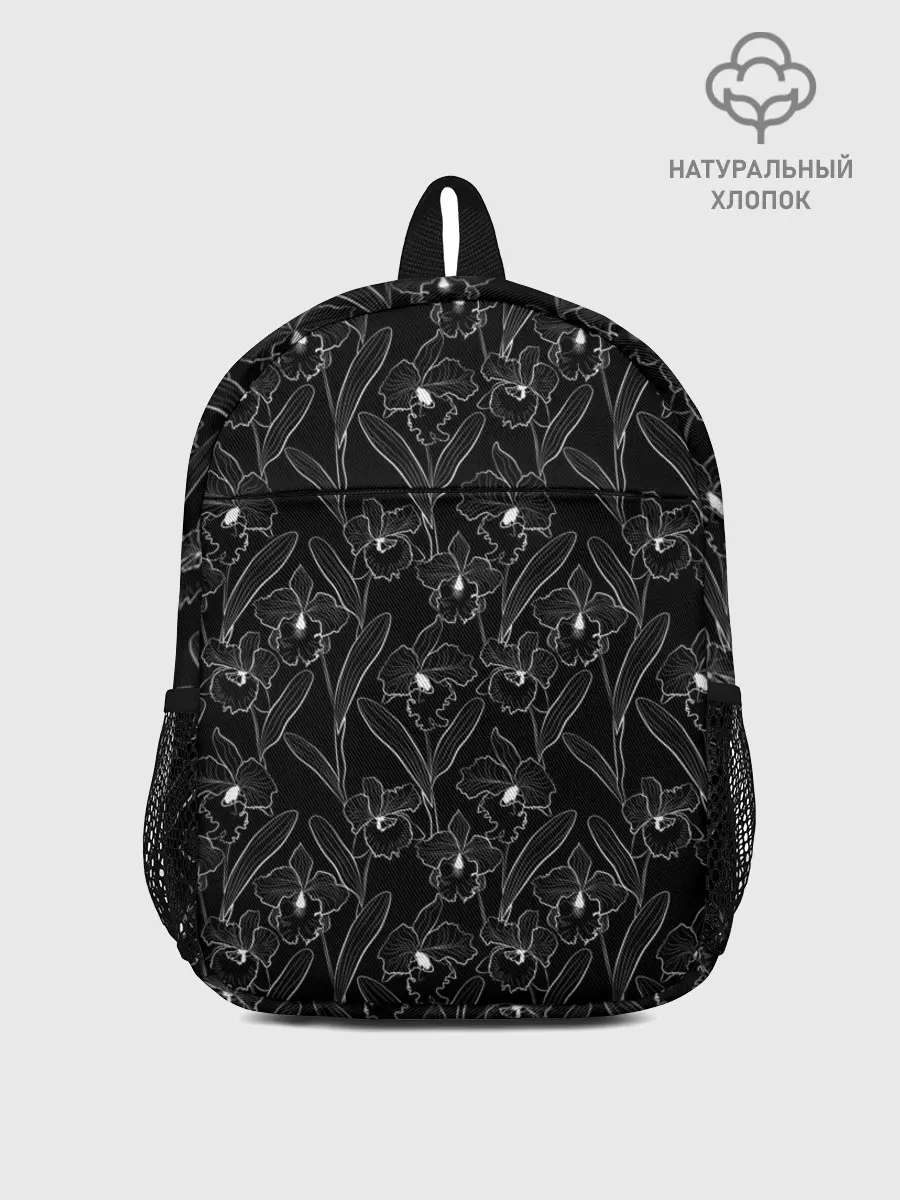 Рюкзак детский / Цветы орхидеи на черном