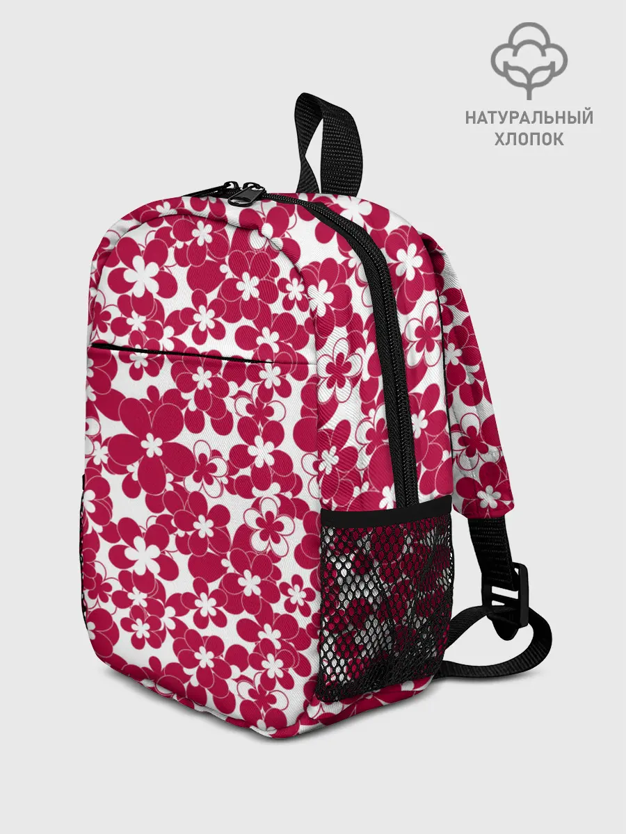 Рюкзак детский / Бело-красный цветочный