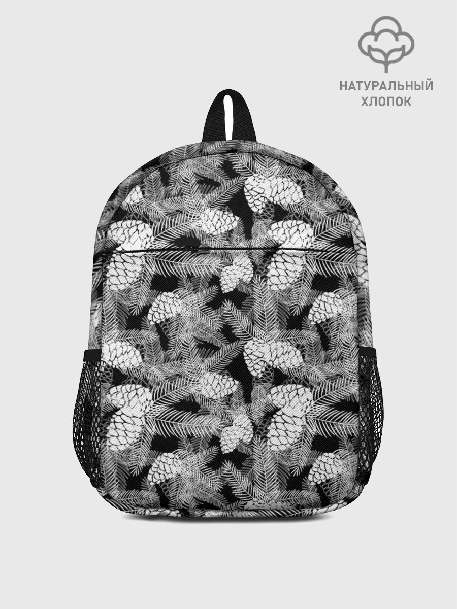 Рюкзак детский / Черно-белый узор шишки