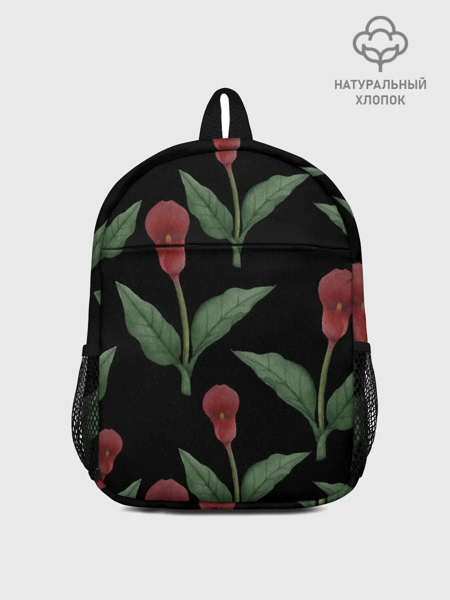 Рюкзак детский / Красные каллы на черном