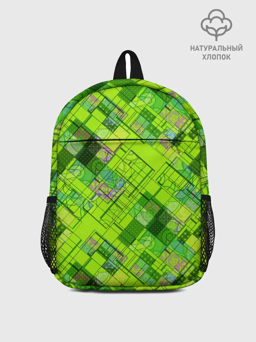 Рюкзак детский / Ярко-зеленый абстрактный узор