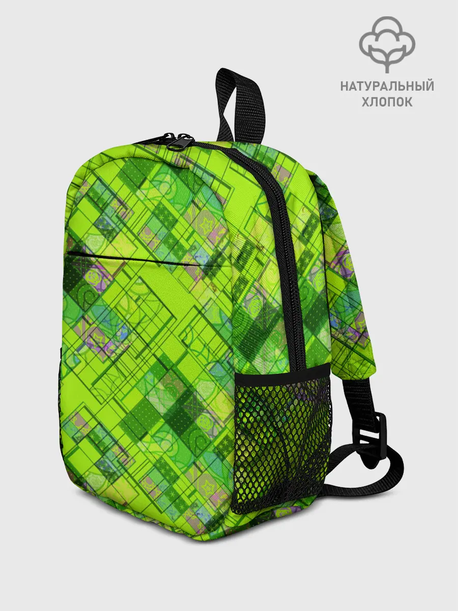 Рюкзак детский / Ярко-зеленый абстрактный узор