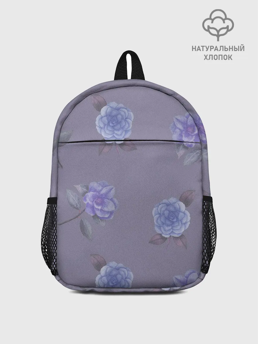 Рюкзак детский / Голубые камелии на сером