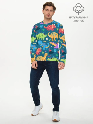 Мужской лонгслив базовый / Арт с динозаврами