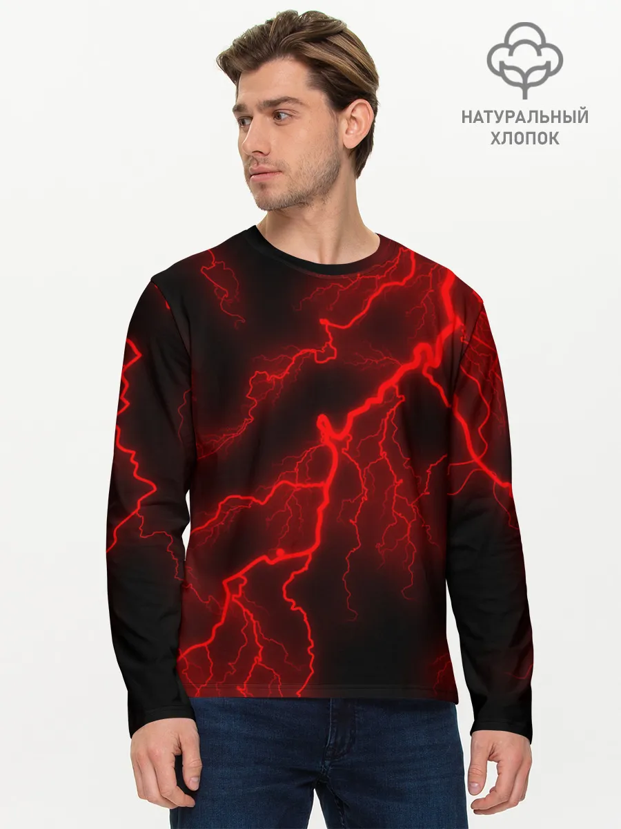 Мужской лонгслив базовый / МОЛНИЯ RED NEON