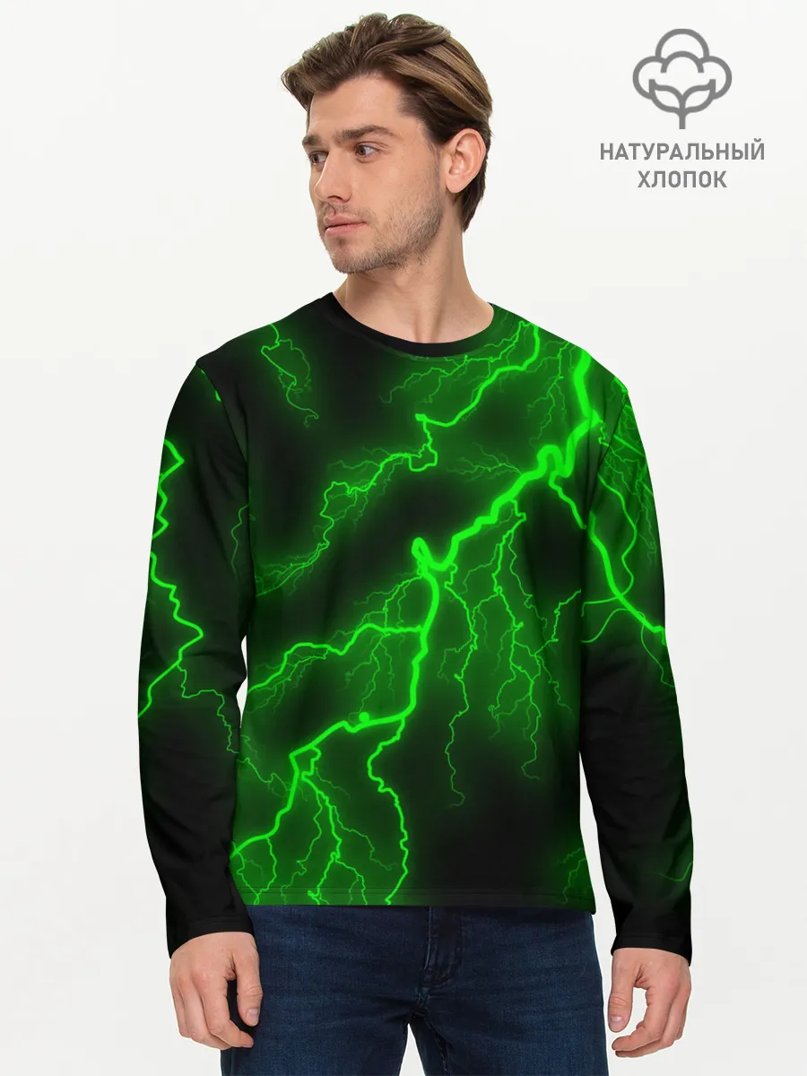 Мужской лонгслив базовый / МОЛНИЯ GREEN NEON