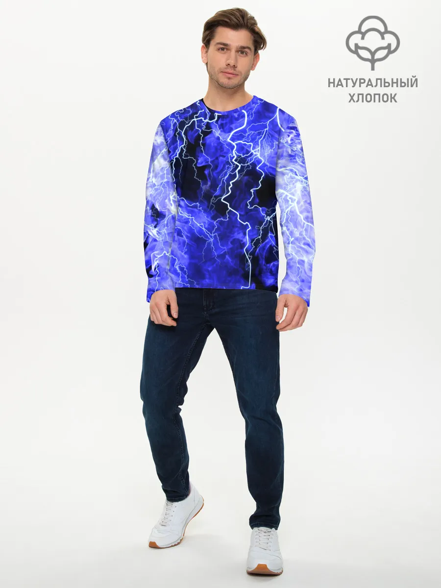 Мужской лонгслив базовый / МОЛНИЯ BLUE