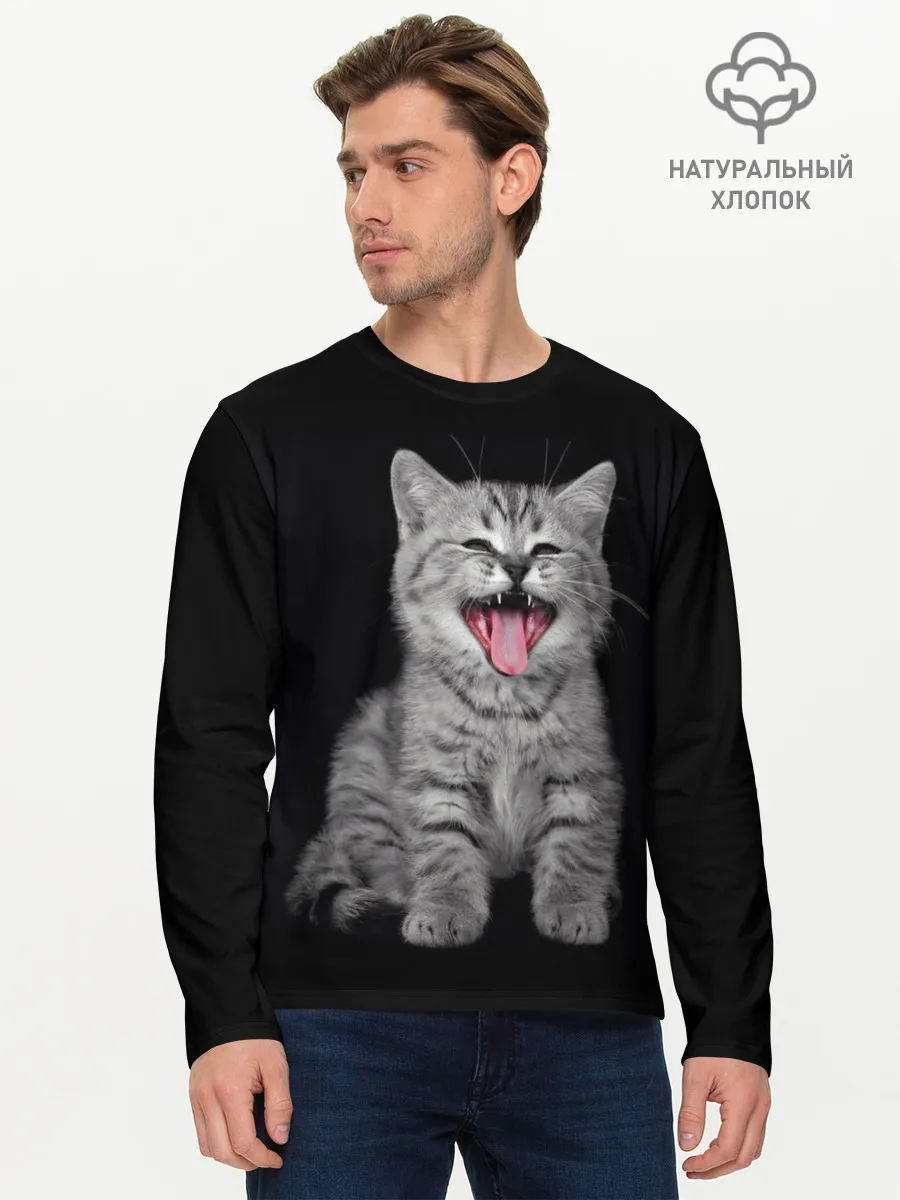 Мужской лонгслив базовый / Кричащий кот.