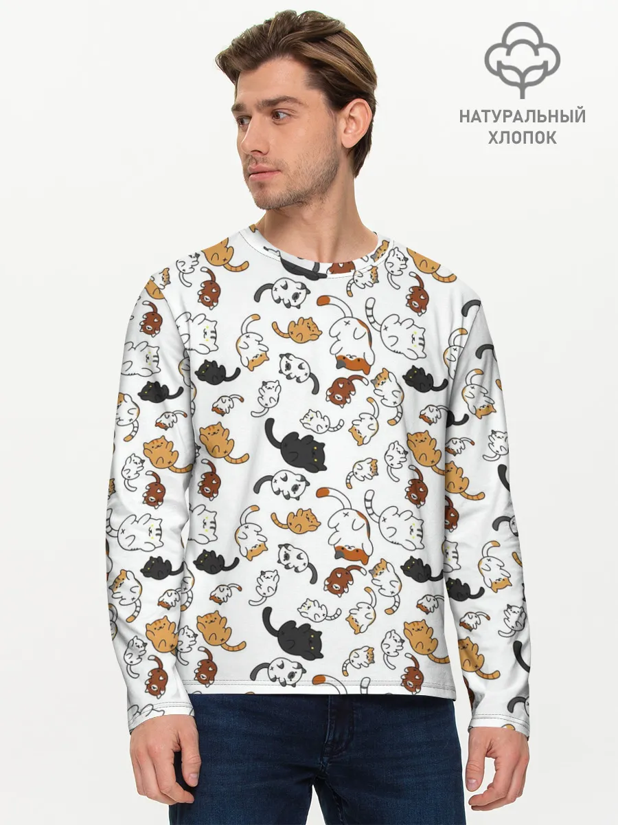 Мужской лонгслив базовый / Котики.