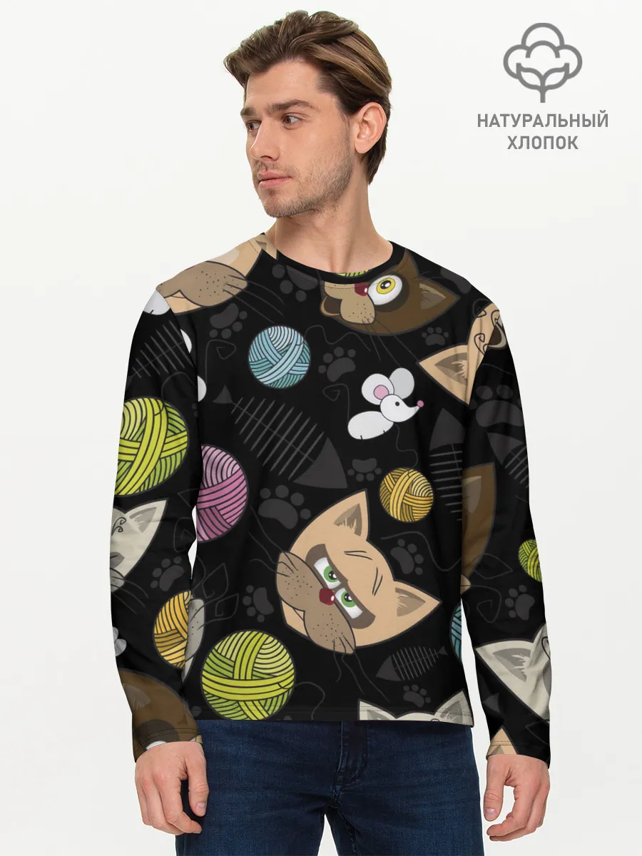 Мужской лонгслив базовый / Злой кот.