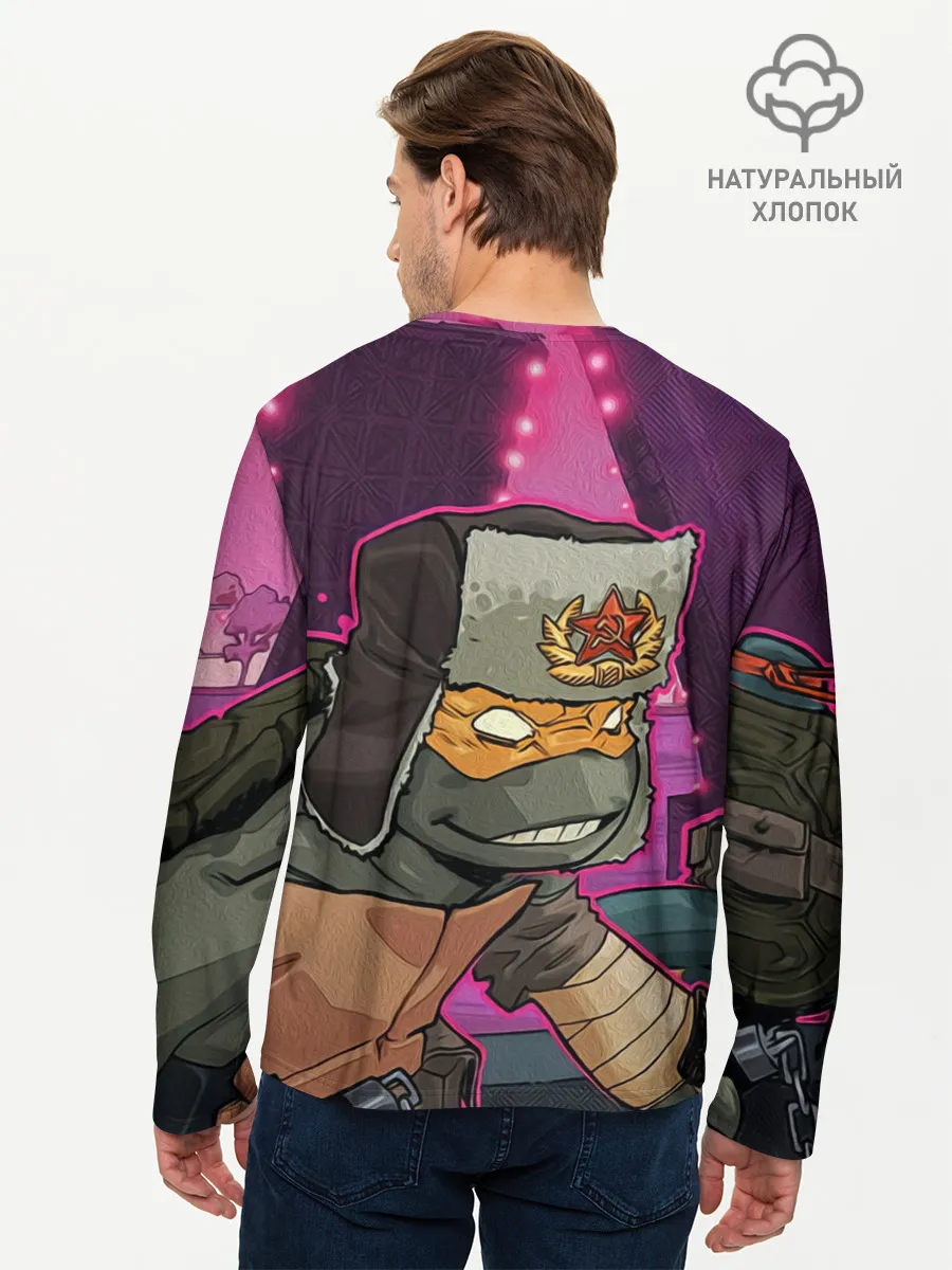 Мужской лонгслив базовый / ЧЕРЕПАШКА В УШАНКЕ НИНДЗЯ