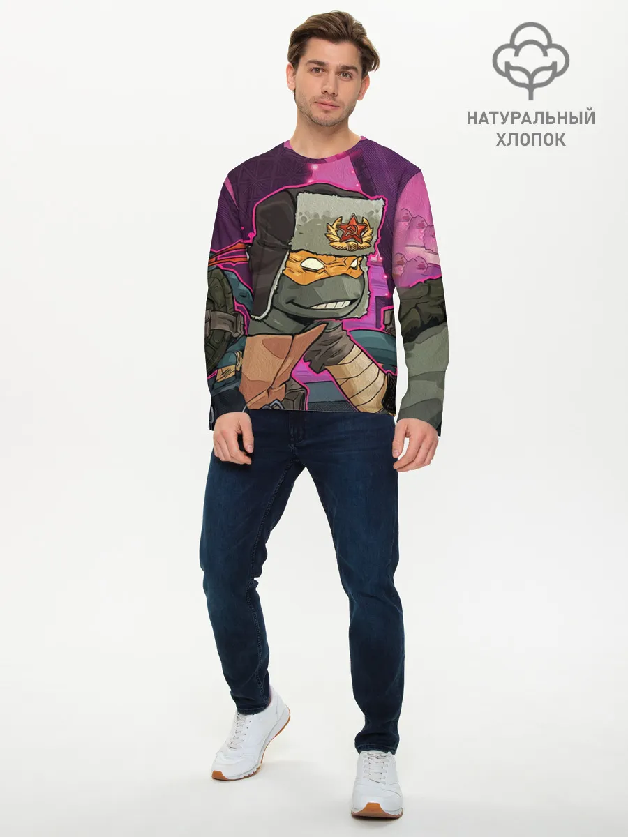 Мужской лонгслив базовый / ЧЕРЕПАШКА В УШАНКЕ НИНДЗЯ