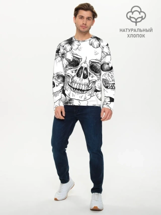 Мужской лонгслив базовый / Цветочный череп