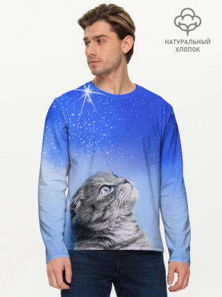 Мужской лонгслив базовый / Кот и космос