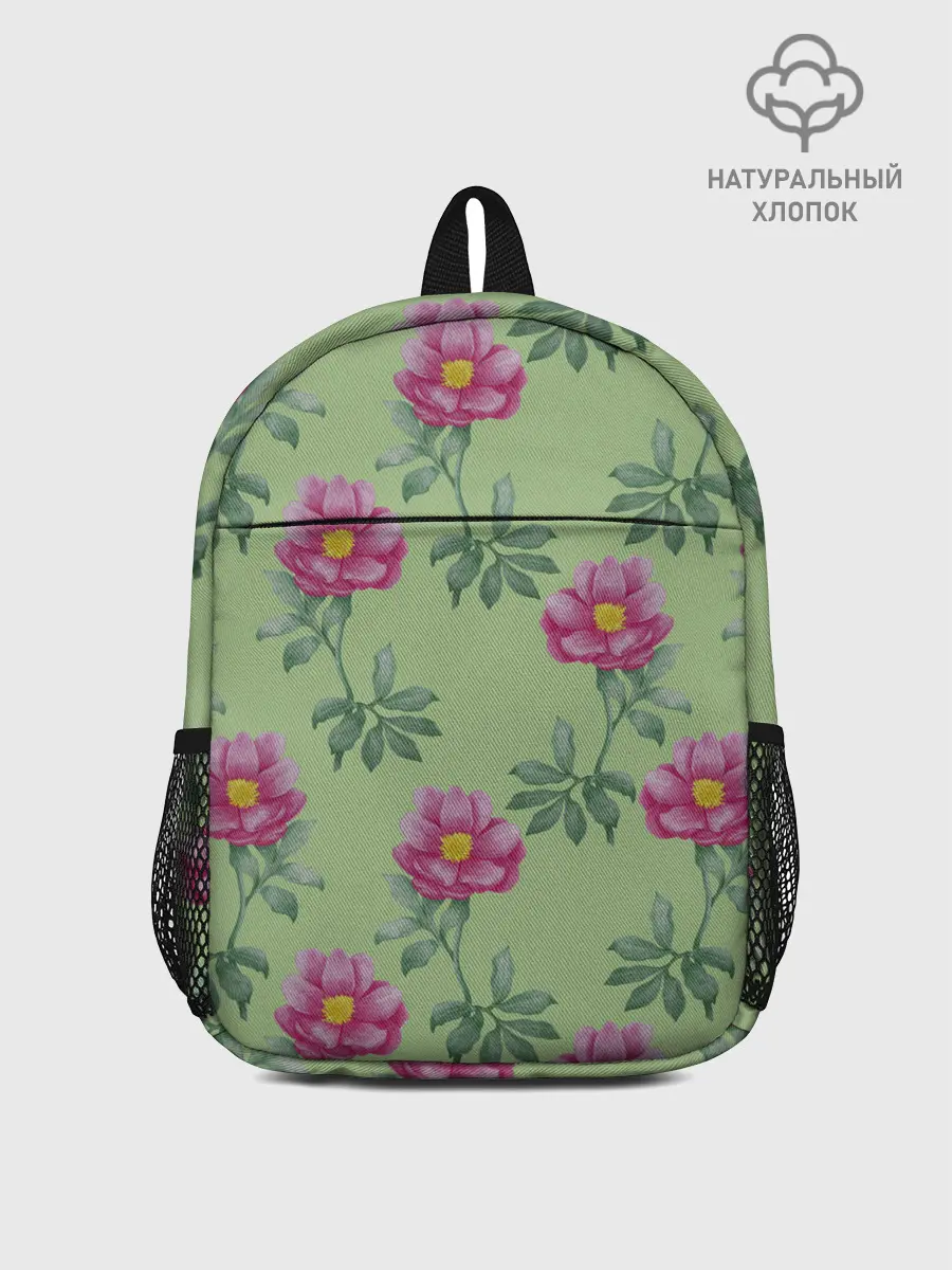 Рюкзак детский / Пионы на светло зеленом фоне