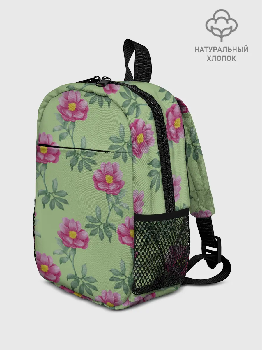 Рюкзак детский / Пионы на светло зеленом фоне