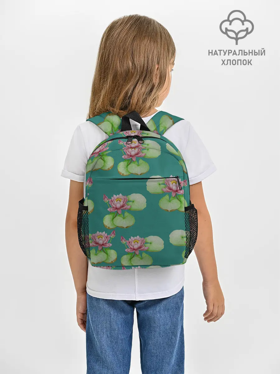 Рюкзак детский / Лотосы на темно бирюзовом фоне