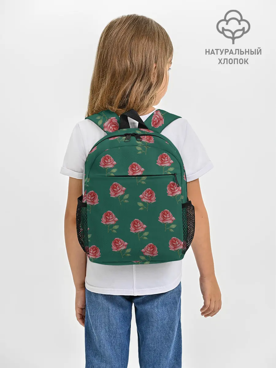 Рюкзак детский / Розы на зеленом фоне