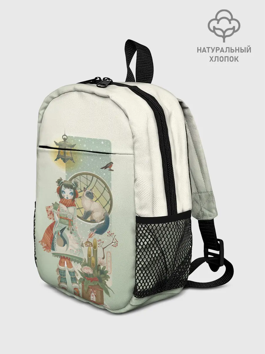 Рюкзак детский / девушка кимоно зима Япония кот