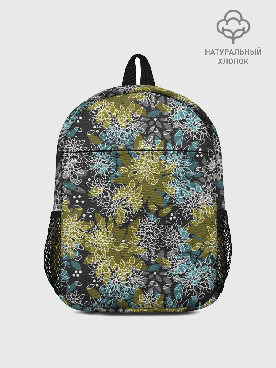 Рюкзак детский / Черно оливковый цветочный