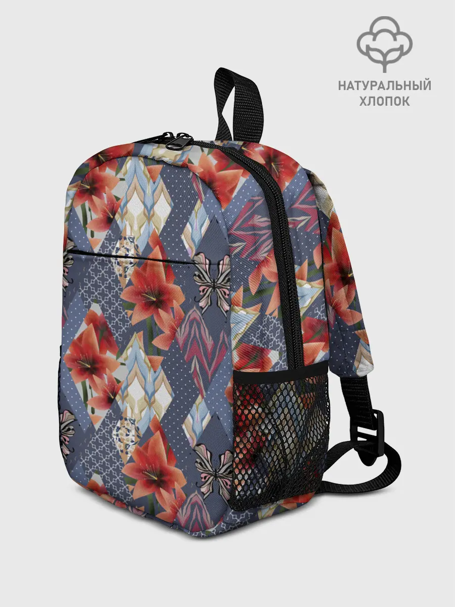 Рюкзак детский / Оранжево-серый пэчворк