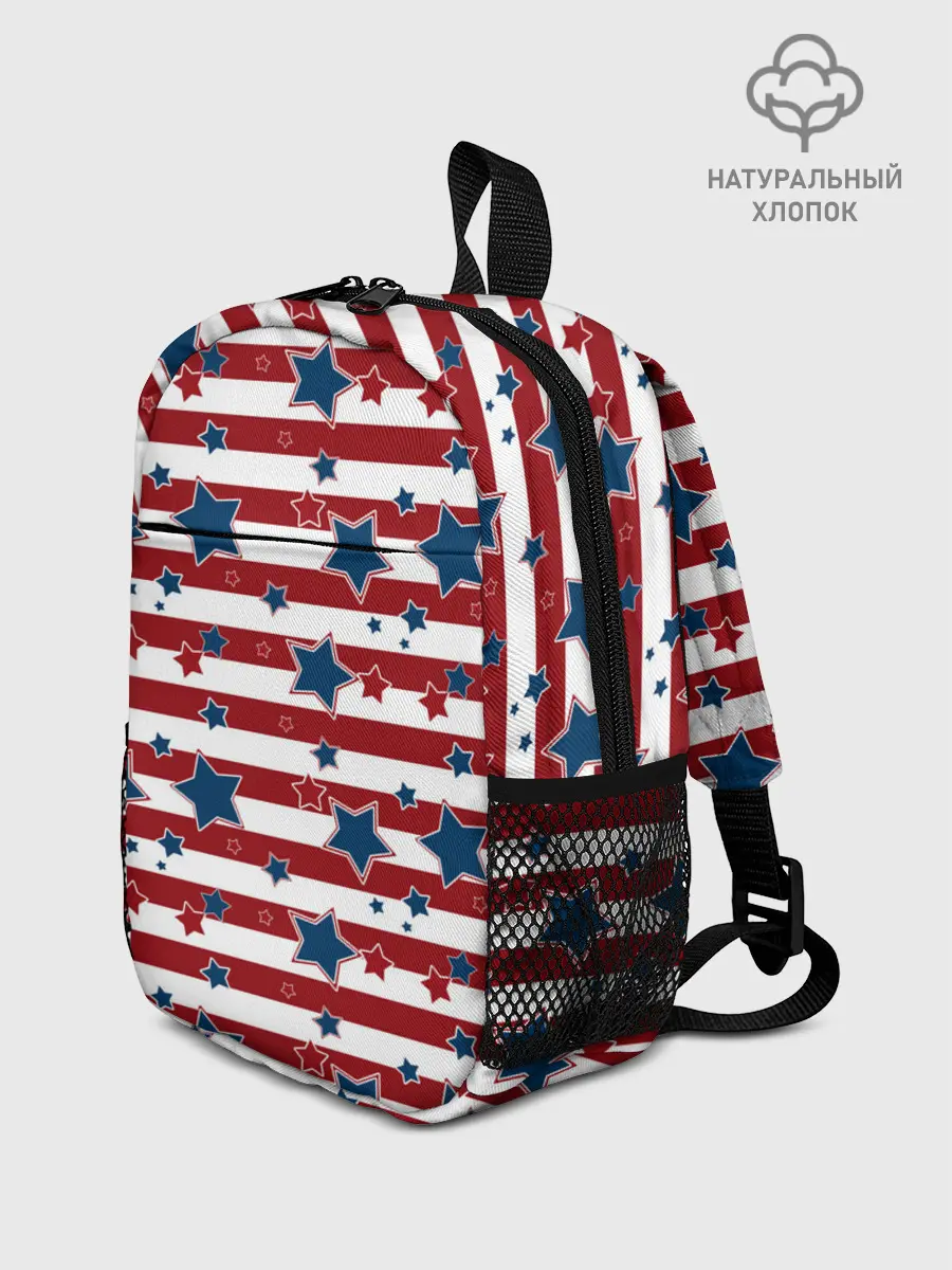 Рюкзак детский / Синие звезды на полосатом фоне