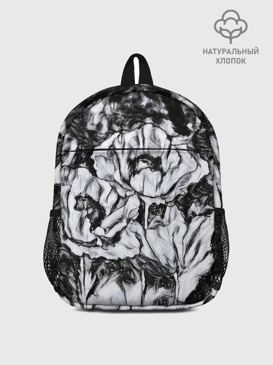 Рюкзак детский / Черно-белый узор. Маки.