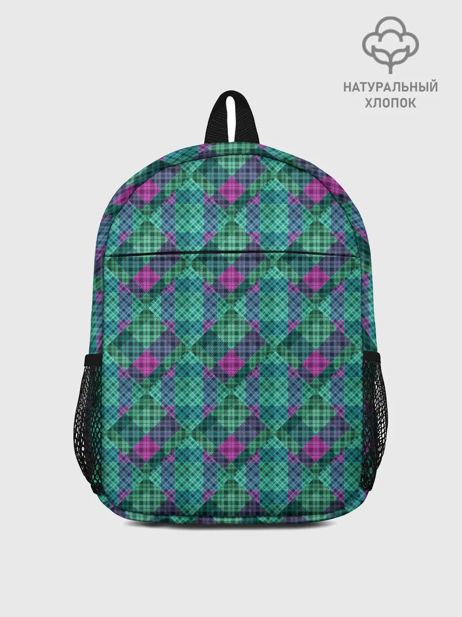 Рюкзак детский / Бирюзовый клетчатый узор