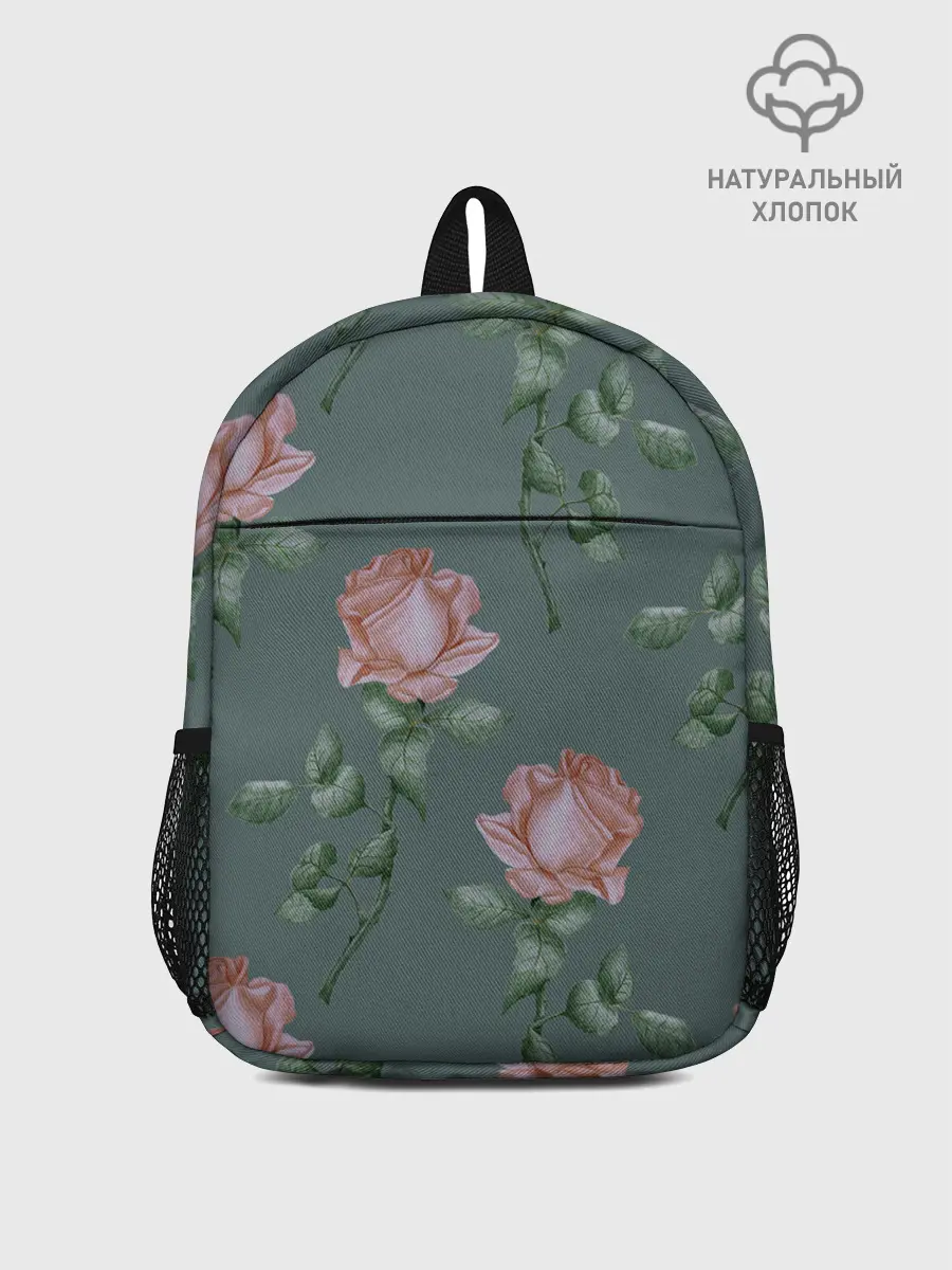 Рюкзак детский / Красные розы на зеленом фоне