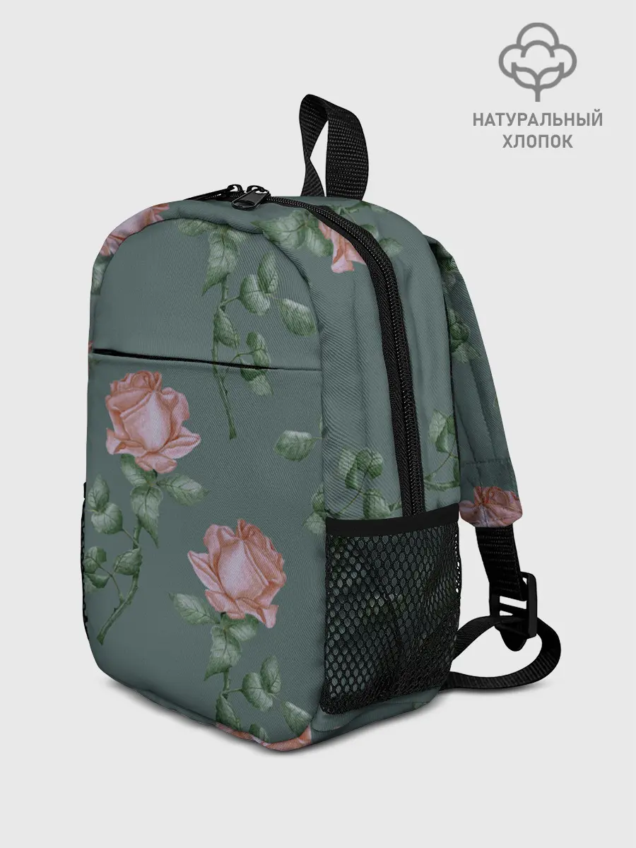 Рюкзак детский / Красные розы на зеленом фоне