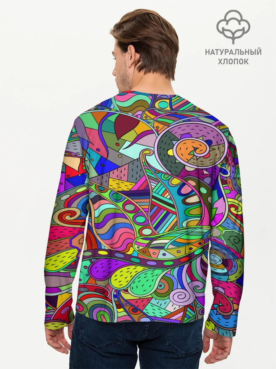Мужской лонгслив базовый / Дудлы узор разноцветный хиппи