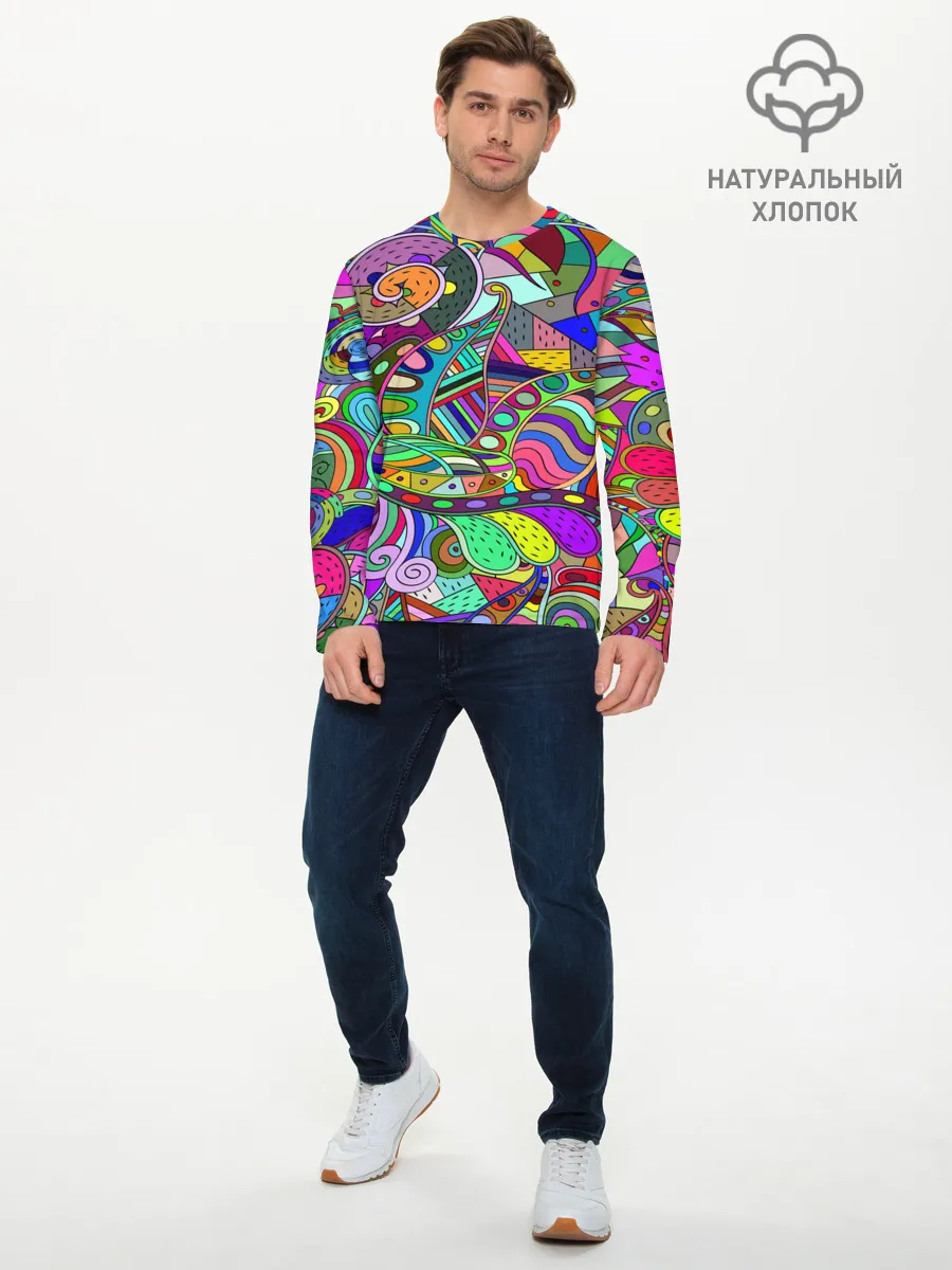 Мужской лонгслив базовый / Дудлы узор разноцветный хиппи