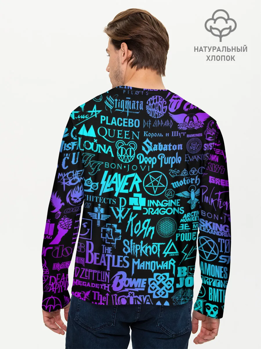 Мужской лонгслив базовый / ЛОГОТИПЫ РОК ГРУПП НЕОН