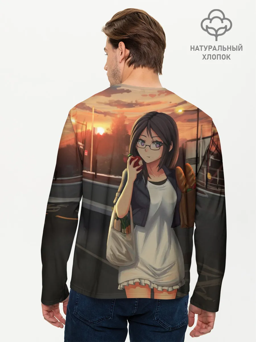 Мужской лонгслив базовый / Девочка с продуктами