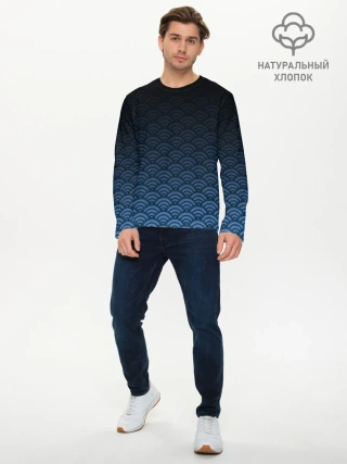Мужской лонгслив базовый / Узор круги темный синий